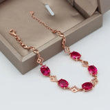 14K Rose Gold Plated Ruby Crystal Charm Bracelet for Women