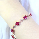 14K Rose Gold Plated Ruby Crystal Charm Bracelet for Women