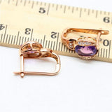14K Rose Gold Plated Oval Amethyst Earrings for Women