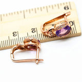 14K Rose Gold Plated Oval Amethyst Earrings for Women