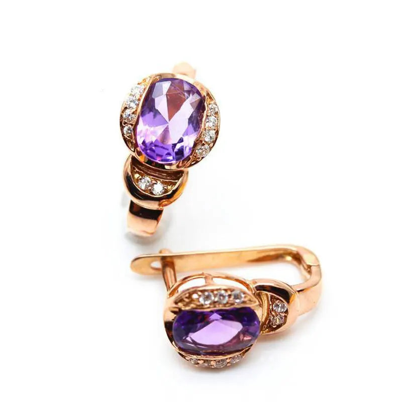 14K Rose Gold Plated Oval Amethyst Earrings for Women