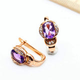 14K Rose Gold Plated Oval Amethyst Earrings for Women