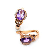 14K Rose Gold Plated Oval Amethyst Earrings for Women