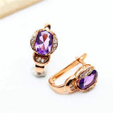 14K Rose Gold Plated Oval Amethyst Earrings for Women