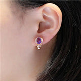 14K Rose Gold Plated Oval Amethyst Earrings for Women