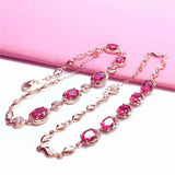 14K Rose Gold Plated Oval Ruby Crystal Bracelet for Women