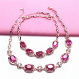 14K Rose Gold Oval Ruby Jewelry Crystal Craft Charm Bracelet for Women