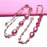 14K Rose Gold Oval Ruby Jewelry Crystal Craft Charm Bracelet for Women