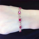 14K Rose Gold Oval Ruby Jewelry Crystal Craft Charm Bracelet for Women