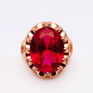 14K Rose Gold Ruby Ring for Women, Purple Plated Oval Design