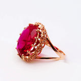 14K Rose Gold Ruby Ring for Women, Purple Plated Oval Design
