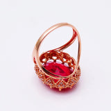 14K Rose Gold Ruby Ring for Women, Purple Plated Oval Design