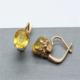 Purple Plated 14K Rose Inlaid Oval Yellow Gem Earrings for Women Wedding