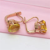 Purple Plated 14K Rose Inlaid Oval Yellow Gem Earrings for Women Wedding