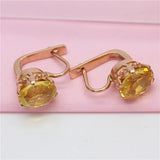 Purple Plated 14K Rose Inlaid Oval Yellow Gem Earrings for Women Wedding