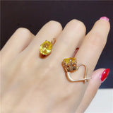 Purple Plated 14K Rose Inlaid Oval Yellow Gem Earrings for Women Wedding