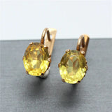 Purple Plated 14K Rose Inlaid Oval Yellow Gem Earrings for Women Wedding