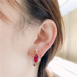 14K Rose Gold Ruby Earrings Marquise Shape Wedding Jewelry