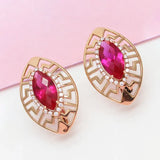 14K Rose Gold Ruby Earrings Marquise Shape Wedding Jewelry