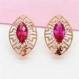 14K Rose Gold Ruby Earrings Marquise Shape Wedding Jewelry