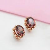Purple 14K Rose Gold Ruby Flower Earrings Sweet Light Jewelry