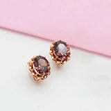 Purple 14K Rose Gold Ruby Flower Earrings Sweet Light Jewelry