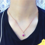 14K Rose Gold Plated Ruby Flower Pendant Necklace for Women