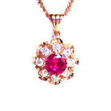 14K Rose Gold Plated Ruby Flower Pendant Necklace for Women