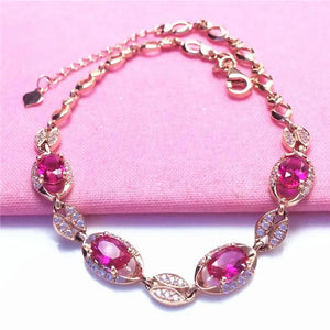 Romantic 14K Rose Inlaid Ruby Bracelet for Women