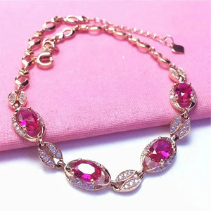 Romantic 14K Rose Inlaid Ruby Bracelet for Women