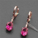 14K Rose Gold Plated Ruby Oval Earrings for Women