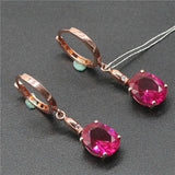 14K Rose Gold Plated Ruby Oval Earrings for Women