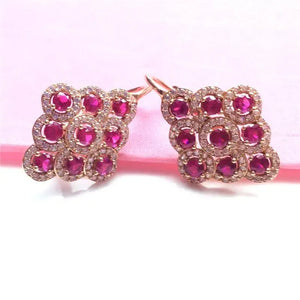 14K Rose Gold Ruby Rhombus Earrings - Chinese Dinner Party Jewelry