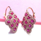 14K Rose Gold Plated Ruby Rhombus Earrings for Women