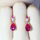 14K Rose Gold Ruby Water Drop Ear Studs Earrings for Women