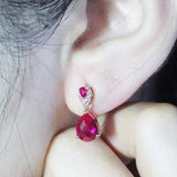 14K Rose Gold Ruby Water Drop Ear Studs Earrings for Women