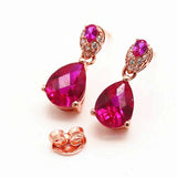 14K Rose Gold Ruby Water Drop Ear Studs Earrings for Women