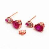 14K Rose Gold Ruby Water Drop Ear Studs Earrings for Women