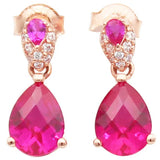 14K Rose Gold Ruby Water Drop Ear Studs Earrings for Women