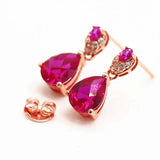 14K Rose Gold Ruby Water Drop Ear Studs Earrings for Women