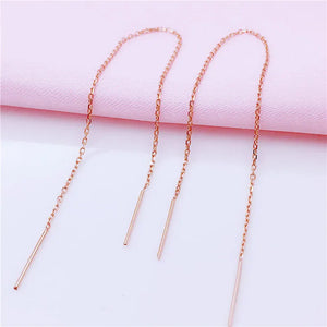 Purple Plated 14K Rose Long Chain Earrings for Women