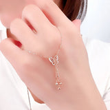 14K Rose Butterfly Necklace with Tassel for Women