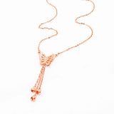 14K Rose Butterfly Necklace with Tassel for Women