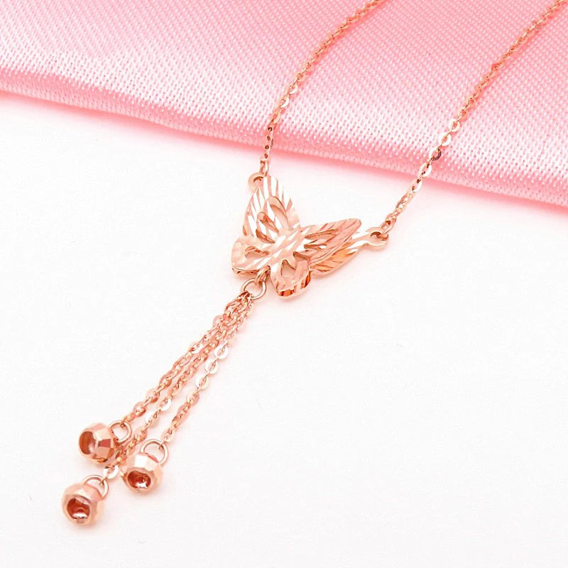14K Rose Tassel Butterfly Necklace for Women