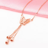 14K Rose Tassel Butterfly Necklace Light High-End Wedding Jewelry