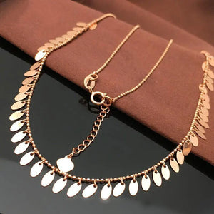 Rose Gold Tassel Necklace with Purple Sequins, 14K Plated, Light Wedding Jewelry