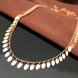 Rose Gold Tassel Necklace with Purple Sequins, 14K Plated, Light Wedding Jewelry