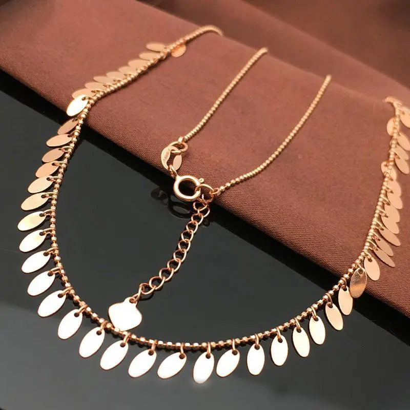 Purple Plated 14K Rose Sequins Tassel Necklace for Light Wedding