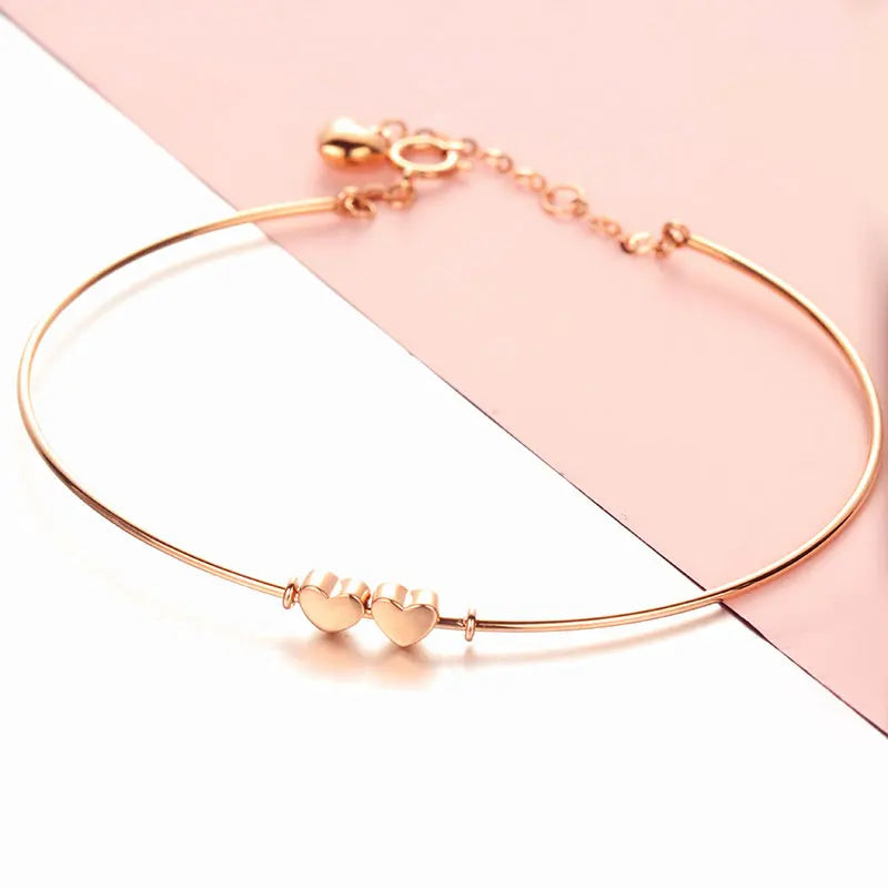Sweet Heart-shaped 14K Rose Gold Plated Bracelet for Women