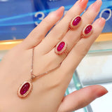14K Rose Gold Ruby Jewelry Set with Earrings, Ring, and Necklace